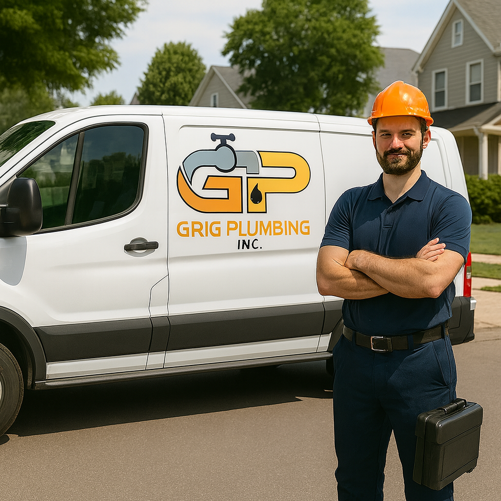 Grig Plumbing professional with company van